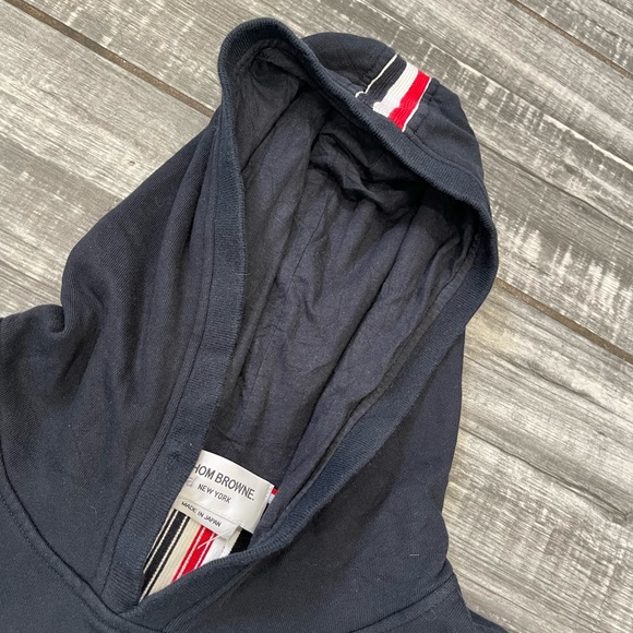 Thom Browne Navy Pullover Jersey Hoodie Center-Back Stripe Size 0 - Picture 2 of 11